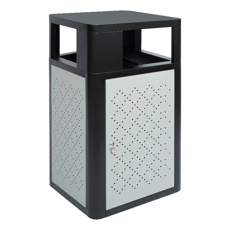 Commercial 31.4 GAL Steel Trash Can with Inner Bin Locking Access Door-BK/SIL