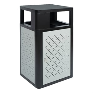 Commercial 31.4 GAL Steel Trash Can with Inner Bin Locking Access Door-BK/SIL