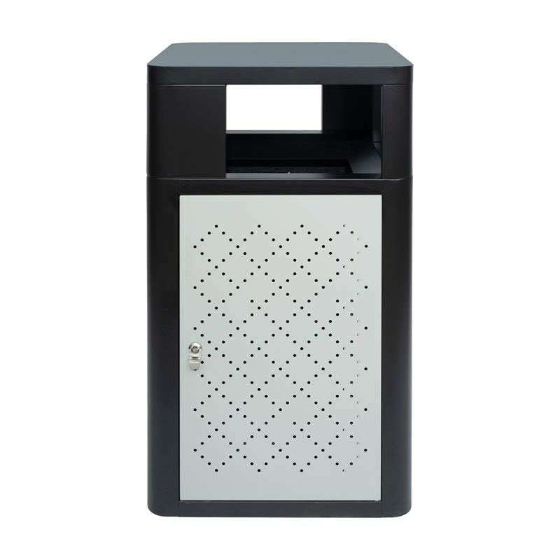 Commercial 31.4 GAL Steel Trash Can with Inner Bin Locking Access Door-BK/SIL