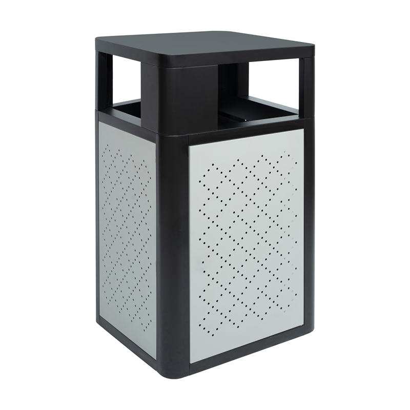 Commercial 31.4 GAL Steel Trash Can with Inner Bin Locking Access Door-BK/SIL