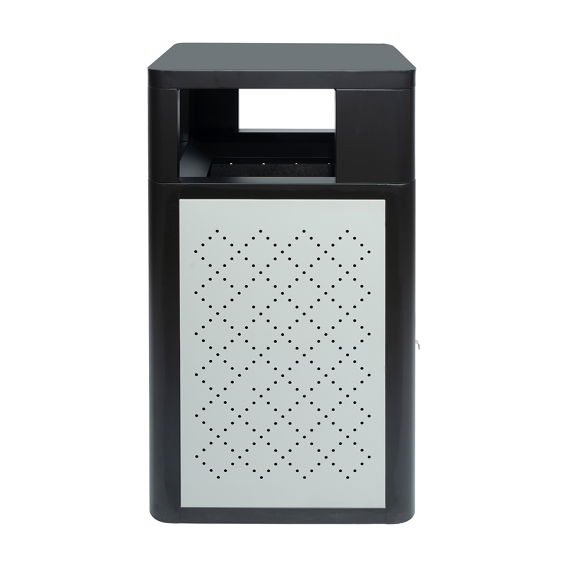 Commercial 31.4 GAL Steel Trash Can with Inner Bin Locking Access Door-BK/SIL