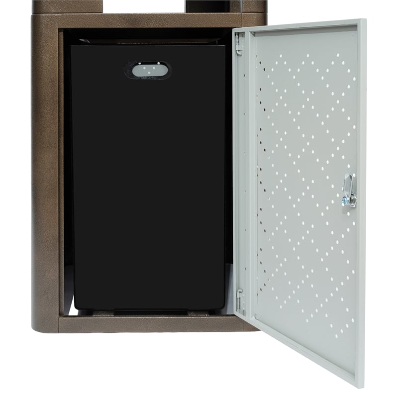 Commercial 31.4 GAL Steel Trash Can with Inner Bin Locking Access Door-BR/SIL