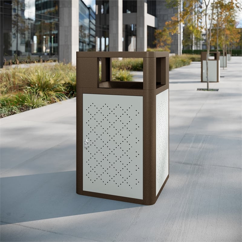 Commercial 31.4 GAL Steel Trash Can with Inner Bin Locking Access Door-BR/SIL