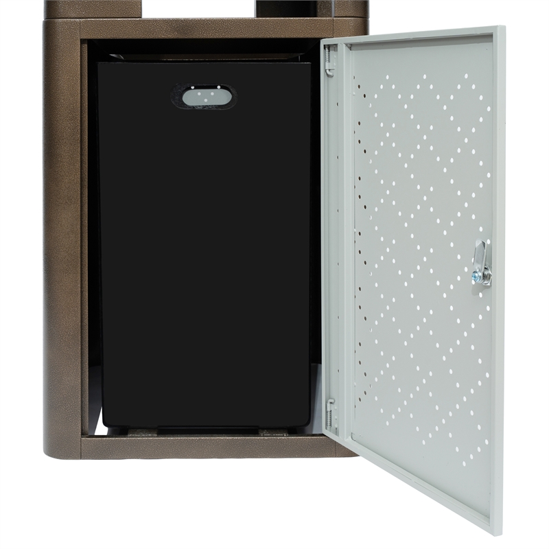 Commercial 31.4 GAL Steel Trash Can with Inner Bin Locking Access Door-BR/SIL