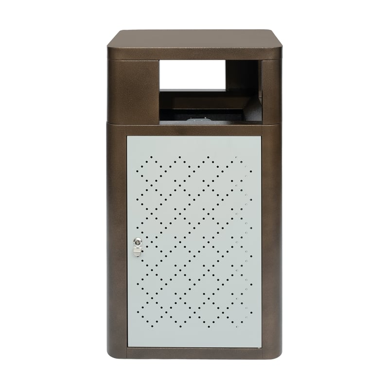 Commercial 31.4 GAL Steel Trash Can with Inner Bin Locking Access Door-BR/SIL