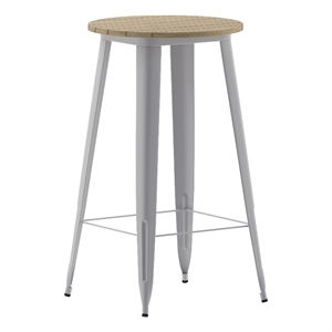 23.75&quot RD Commercial Poly Bar Top Restaurant Table with Steel Frame-Brown/Silver