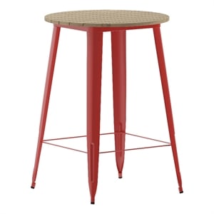 30&quot RD Commercial Poly Bar Top Restaurant Table with Steel Frame-Brown/Red