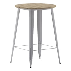 30&quot RD Commercial Poly Bar Top Restaurant Table with Steel Frame-Brown/Silver