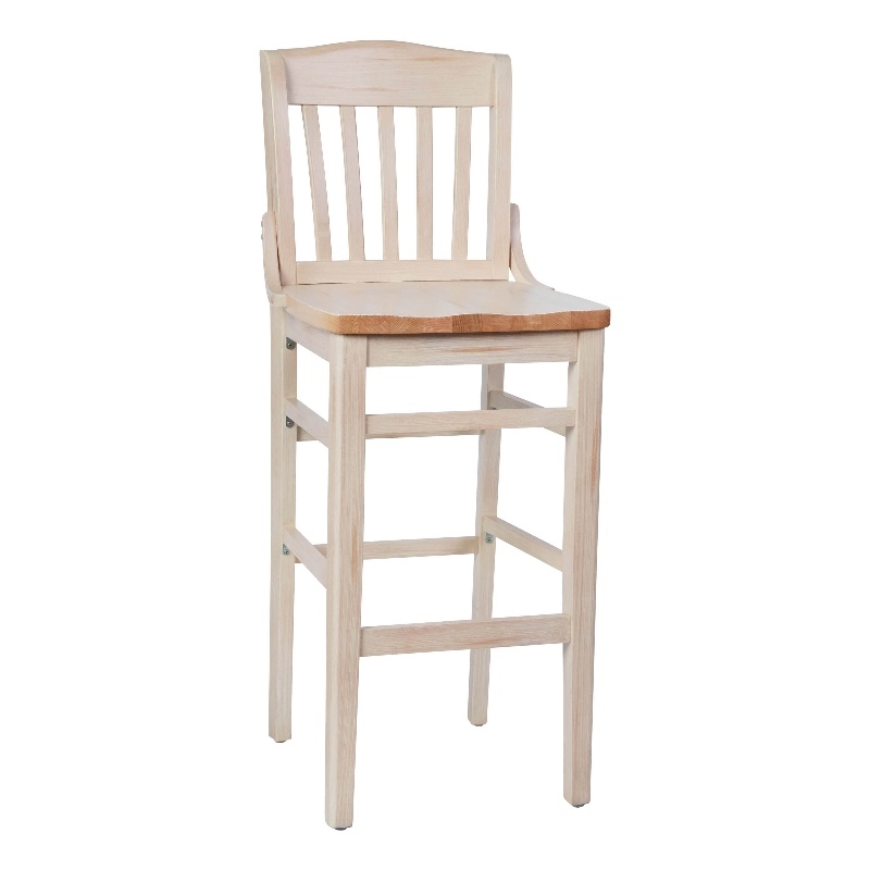School House Back Antique White Wood Restaurant Barstool with Footrest