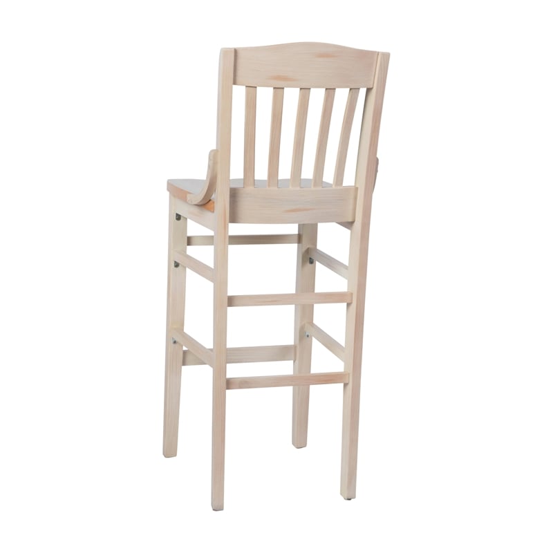 School House Back Antique White Wood Restaurant Barstool with Footrest