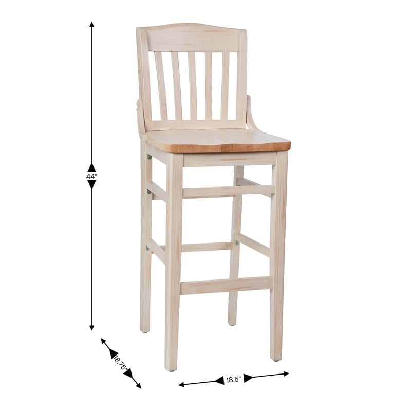 School House Back Antique White Wood Restaurant Barstool with Footrest