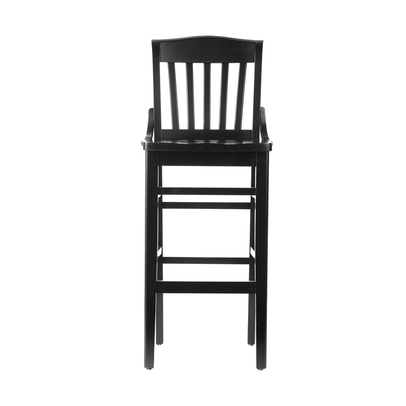 School House Back Black Wood Restaurant Barstool with Footrest