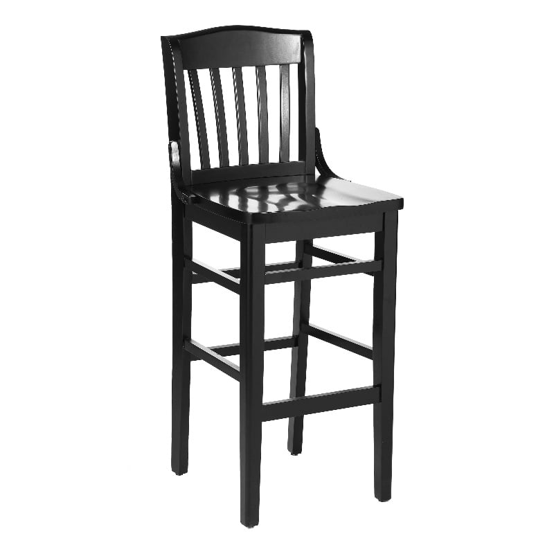 School House Back Black Wood Restaurant Barstool with Footrest