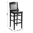 School House Back Black Wood Restaurant Barstool with Footrest