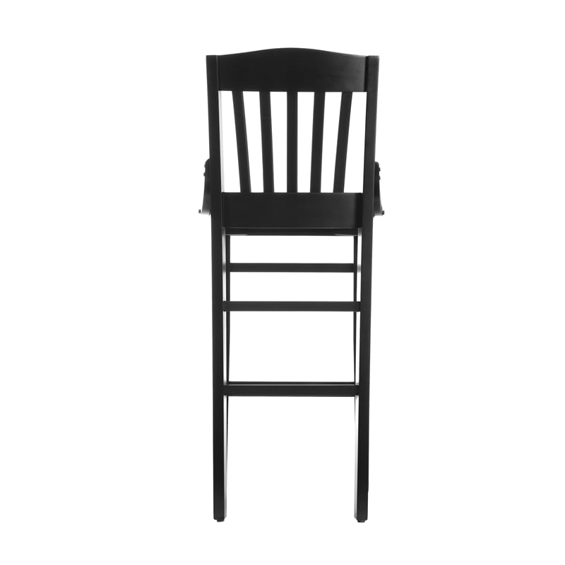 School House Back Black Wood Restaurant Barstool with Footrest
