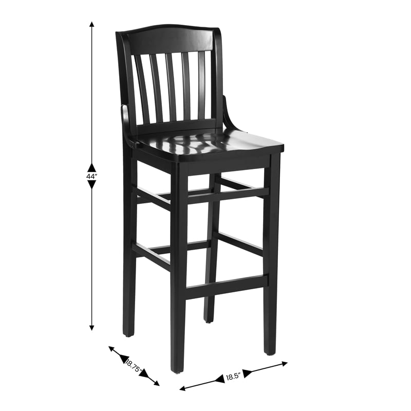 School House Back Black Wood Restaurant Barstool with Footrest