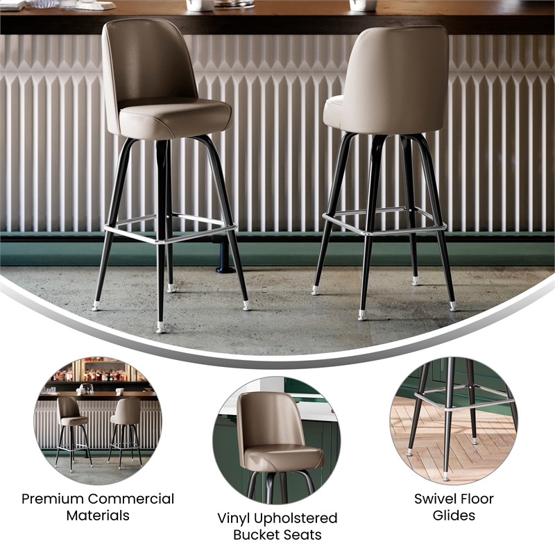 Metal Bar Stool with Swivel Vinyl Bucket Seat and Footrest in Beige