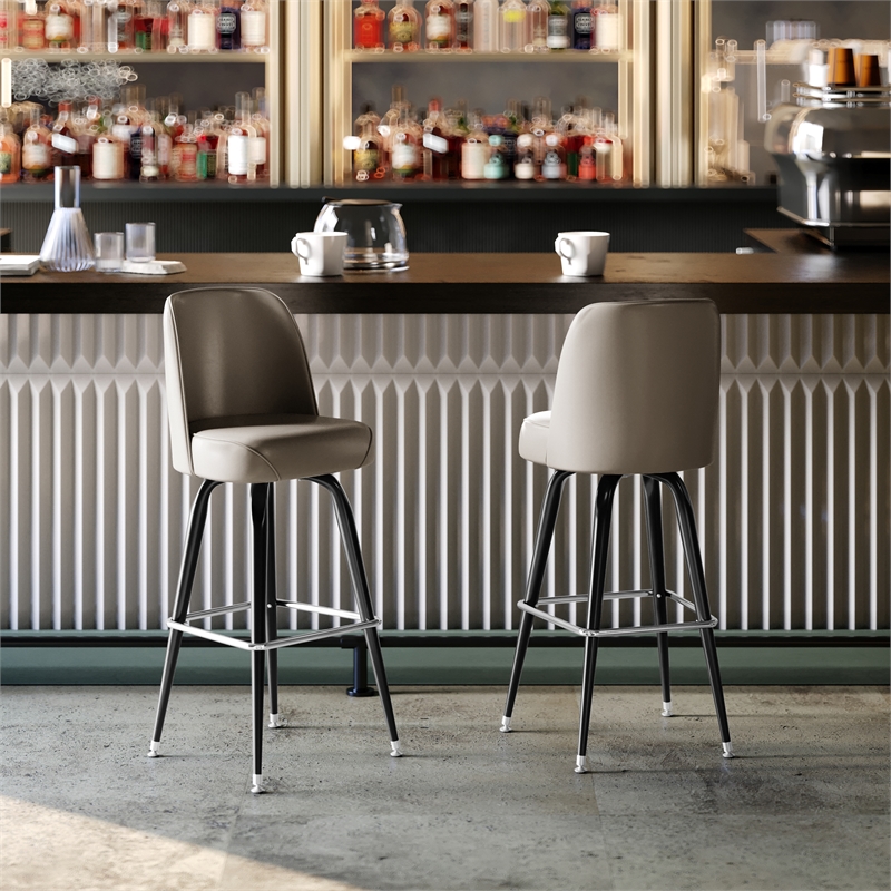 Metal Bar Stool with Swivel Vinyl Bucket Seat and Footrest in Beige