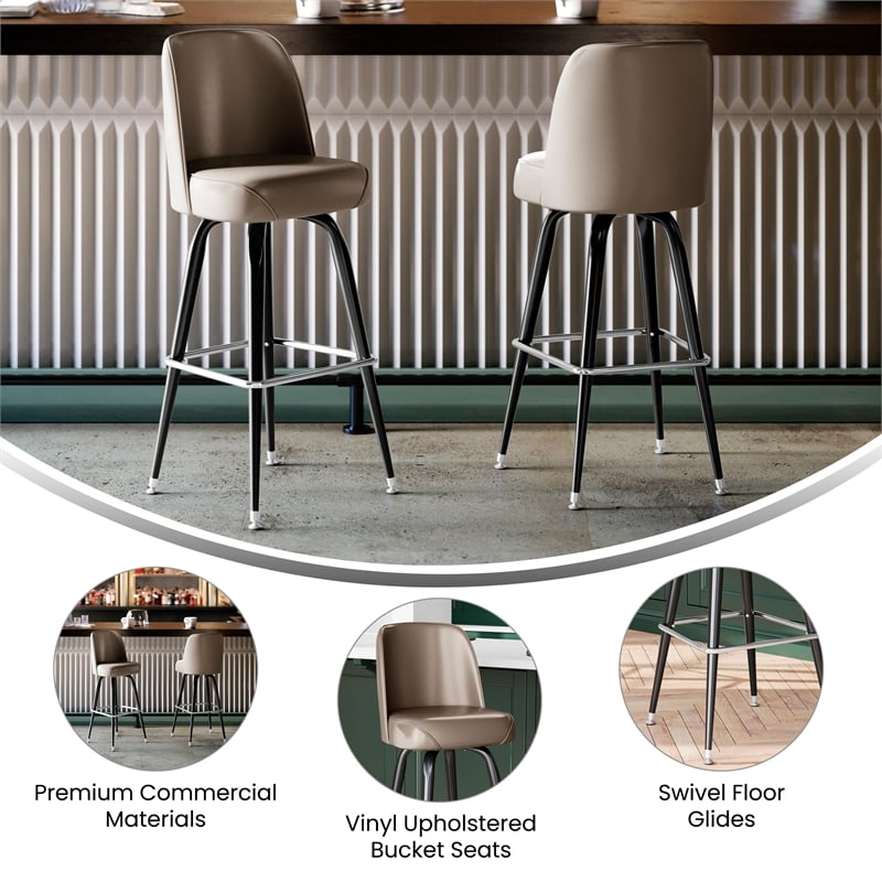 Metal Bar Stool with Swivel Vinyl Bucket Seat and Footrest in Beige