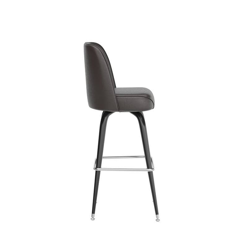 Metal Bar Stool with Swivel Vinyl Bucket Seat and Footrest in Dark Brown