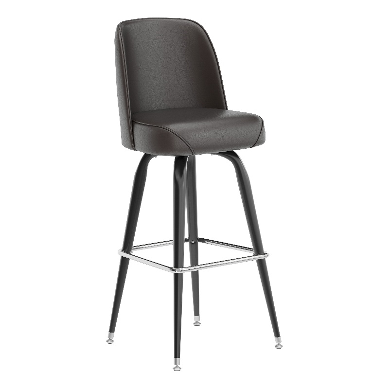 Metal Bar Stool with Swivel Vinyl Bucket Seat and Footrest in Dark Brown