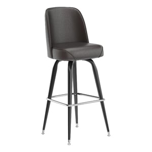 Metal Bar Stool with Swivel Vinyl Bucket Seat and Footrest in Dark Brown