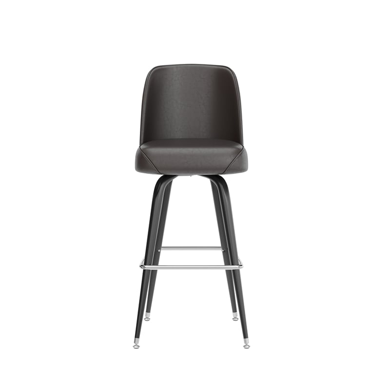 Metal Bar Stool with Swivel Vinyl Bucket Seat and Footrest in Dark Brown