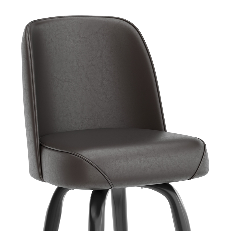 Metal Bar Stool with Swivel Vinyl Bucket Seat and Footrest in Dark Brown