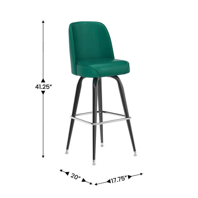 Metal Bar Stool with Swivel Vinyl Bucket Seat and Footrest in Green