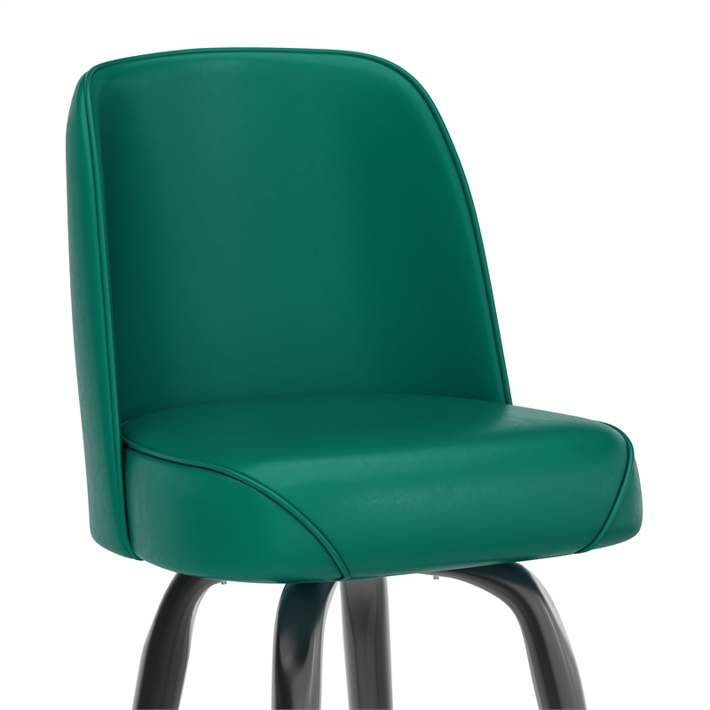 Metal Bar Stool with Swivel Vinyl Bucket Seat and Footrest in Green