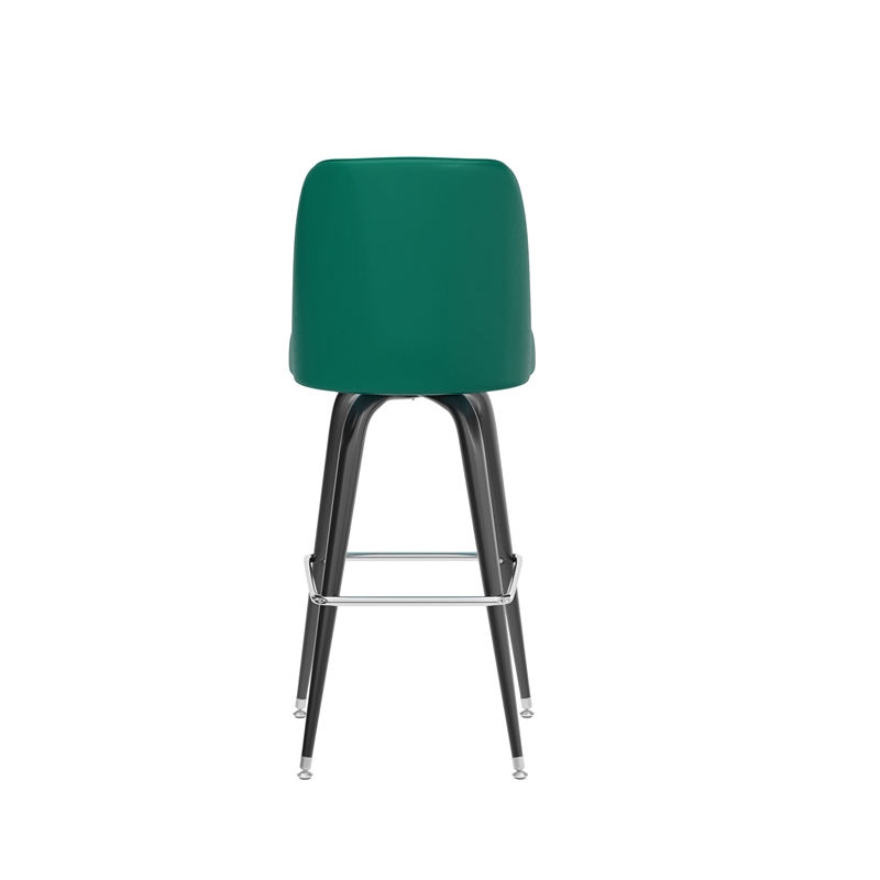 Metal Bar Stool with Swivel Vinyl Bucket Seat and Footrest in Green