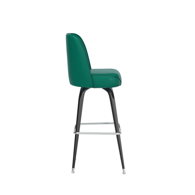 Metal Bar Stool with Swivel Vinyl Bucket Seat and Footrest in Green