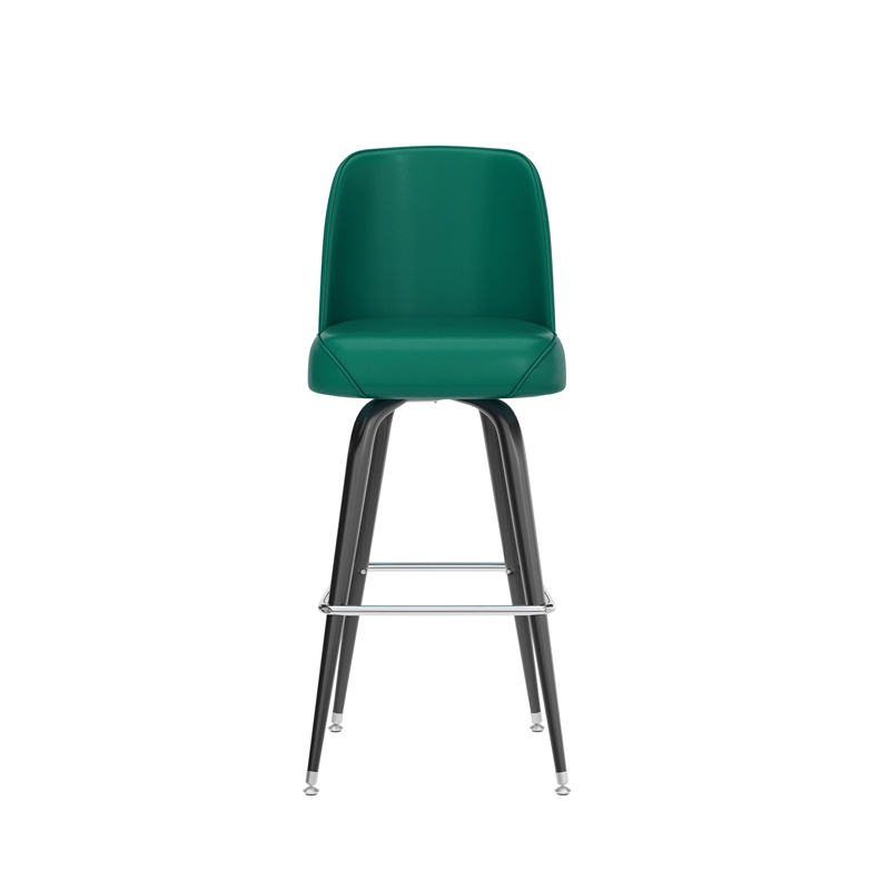 Metal Bar Stool with Swivel Vinyl Bucket Seat and Footrest in Green