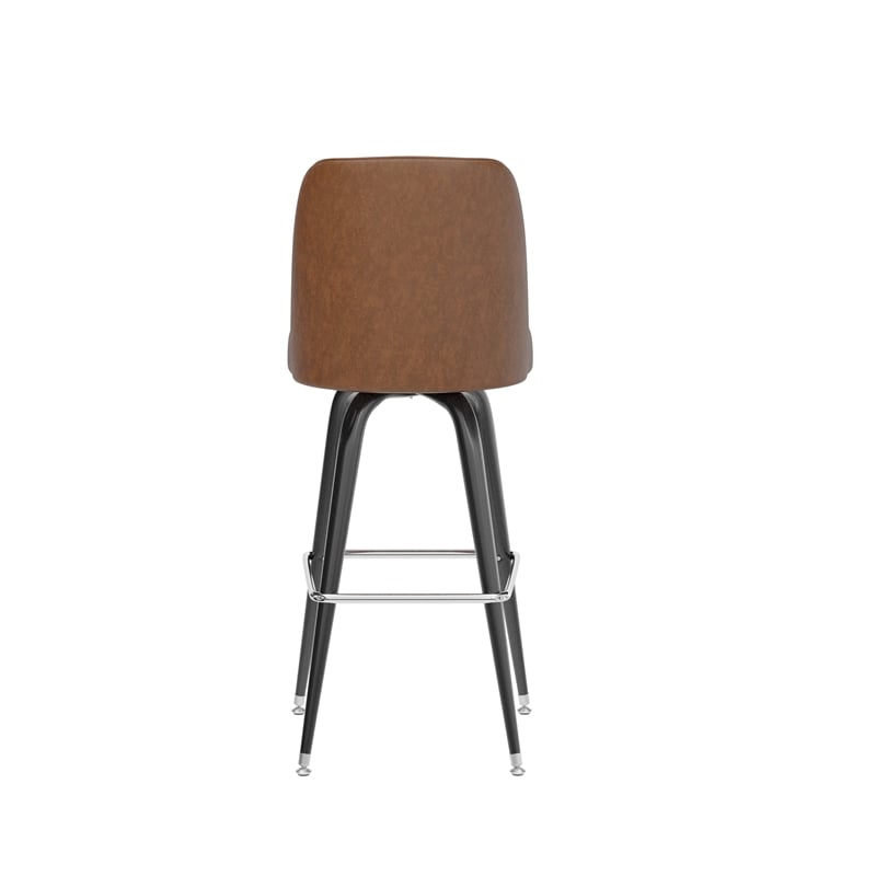 Metal Bar Stool with Swivel Vinyl Bucket Seat and Footrest in Weathered Brown