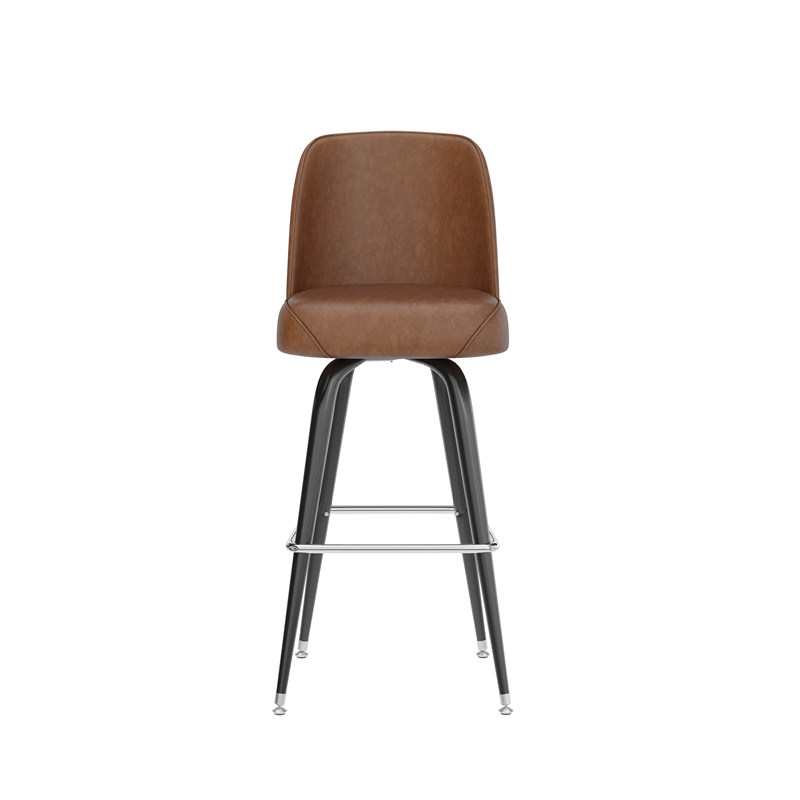 Metal Bar Stool with Swivel Vinyl Bucket Seat and Footrest in Weathered Brown