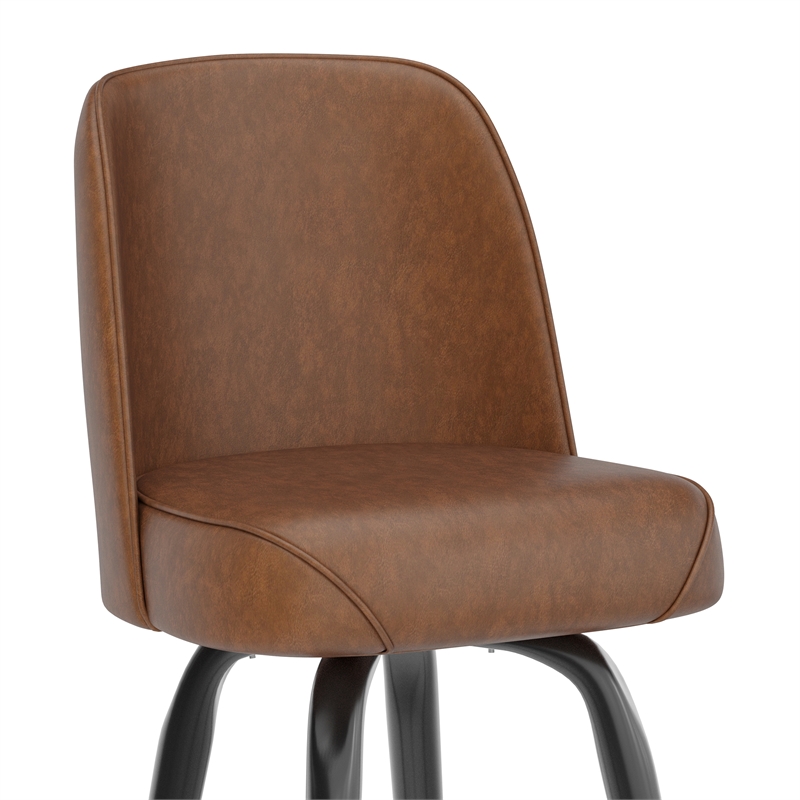 Metal Bar Stool with Swivel Vinyl Bucket Seat and Footrest in Weathered Brown