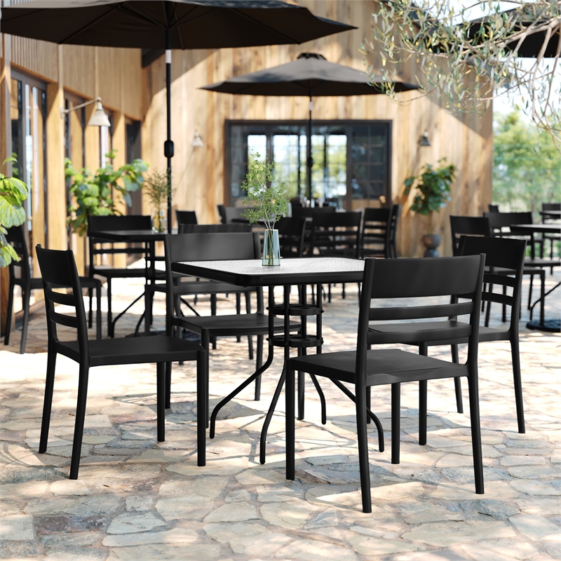 Commercial All-Weather Resin Patio Stack Chair with Slatted Backrest