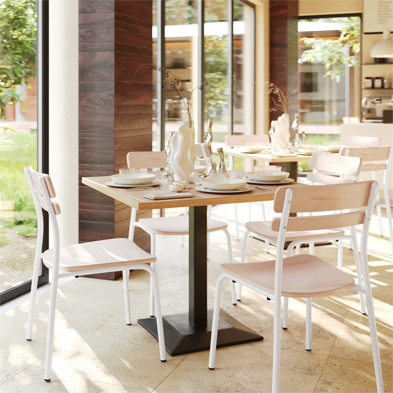 Commercial Solid Wood Dining Chair with White Frame and Antique White Finish