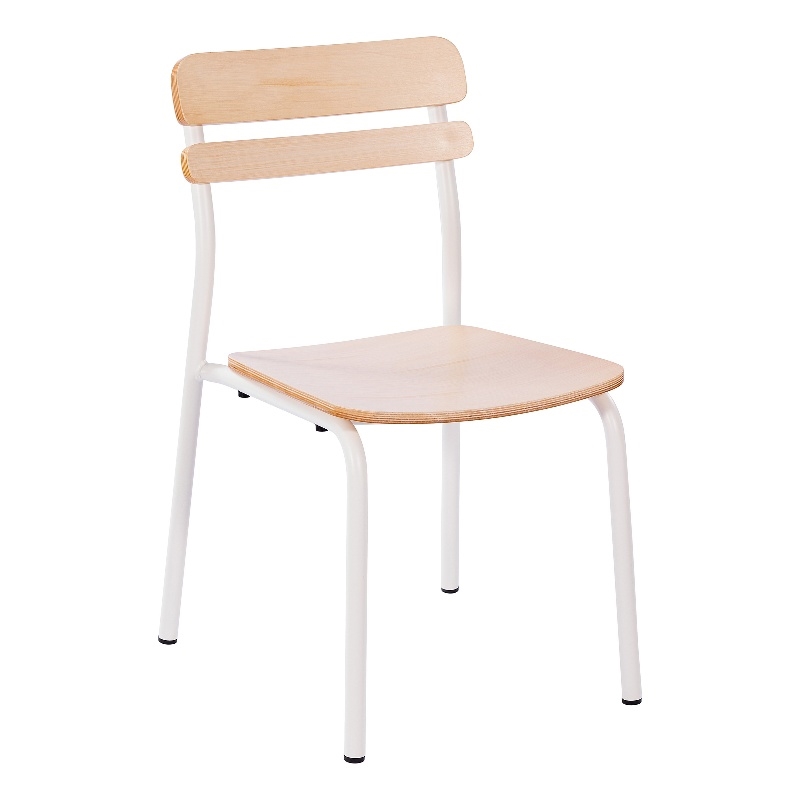 Commercial Solid Wood Dining Chair with White Frame and Antique White Finish