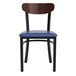 Commercial Metal Dining Chair - Vinyl Seat and Wood Boomerang Back-Blue/Walnut