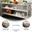 Galvanized Steel Adjustable Add-On Work Table Lower Restaurant Shelf