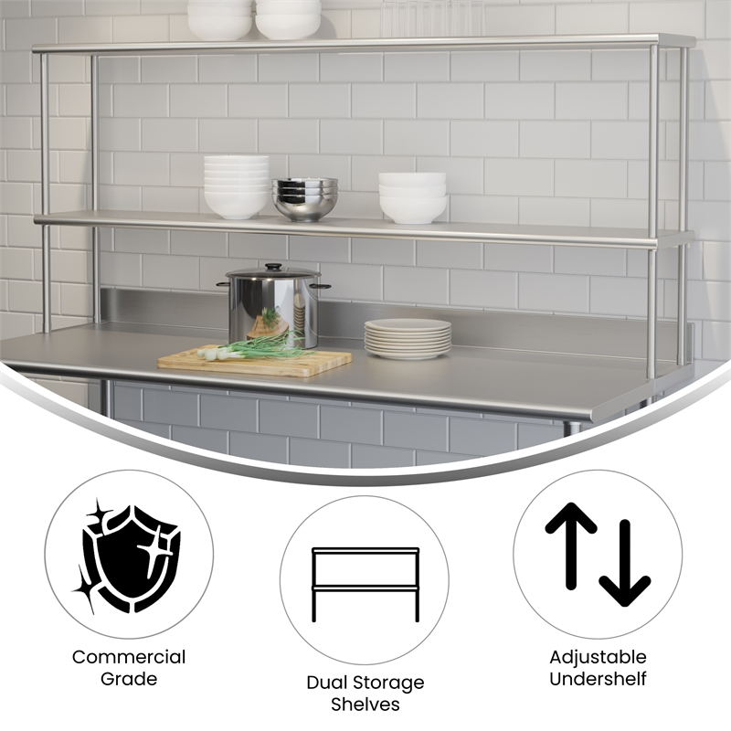 Commercial Grade NSF Certified Stainless Steel Metal Kitchen Double Overshelf