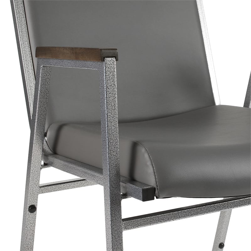 Heavy Duty Gray Vinyl Stack Chair with Arms - Reception Furniture