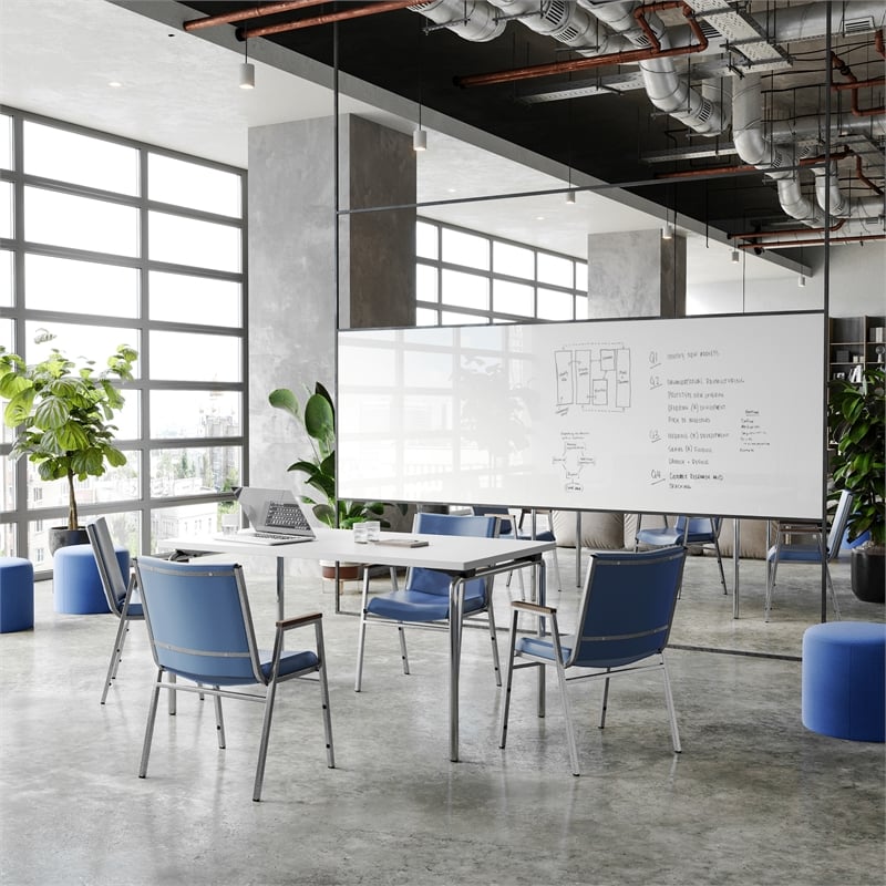 Heavy Duty Navy Vinyl Stack Chair with Arms - Reception Furniture