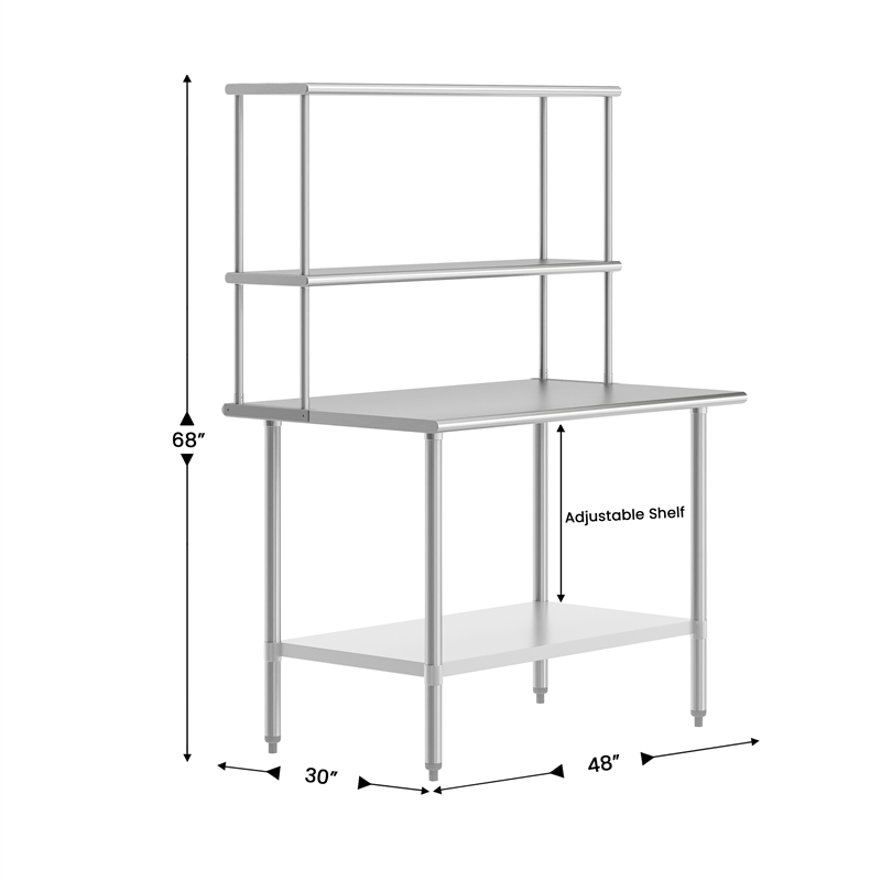 Commercial Stainless Steel Work Table with 2 Overshelves and 1 Undershef-30x48