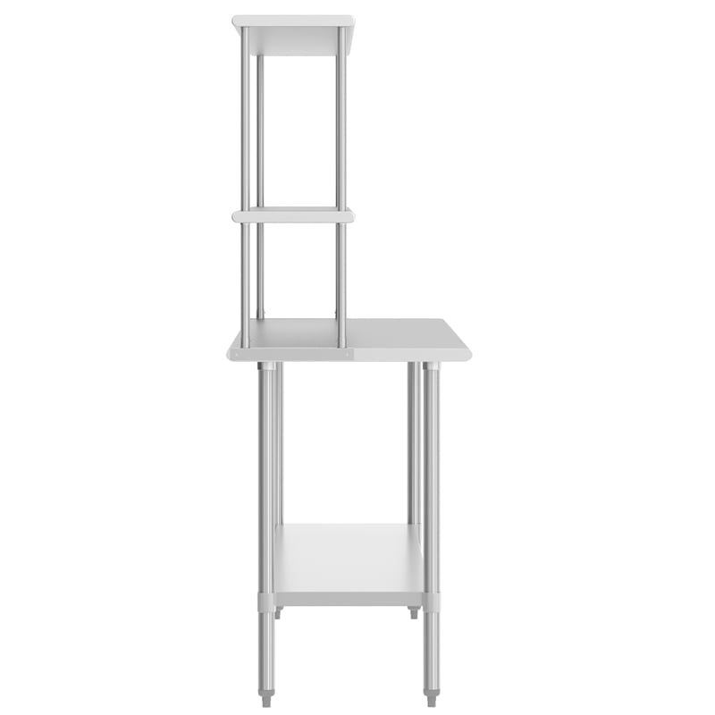 Commercial Stainless Steel Work Table with 2 Overshelves and 1 Undershef-30x48