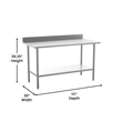 Commercial Stainless Steel Kitchen Prep and Work Table with Shelf and Backsplash
