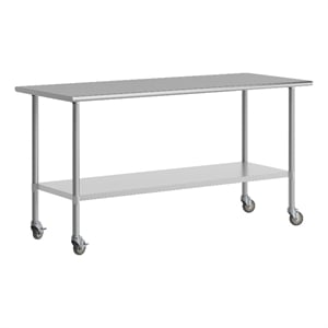 Commercial Stainless Steel 18 Gauge Work Table with Undershelf and Casters-30x72