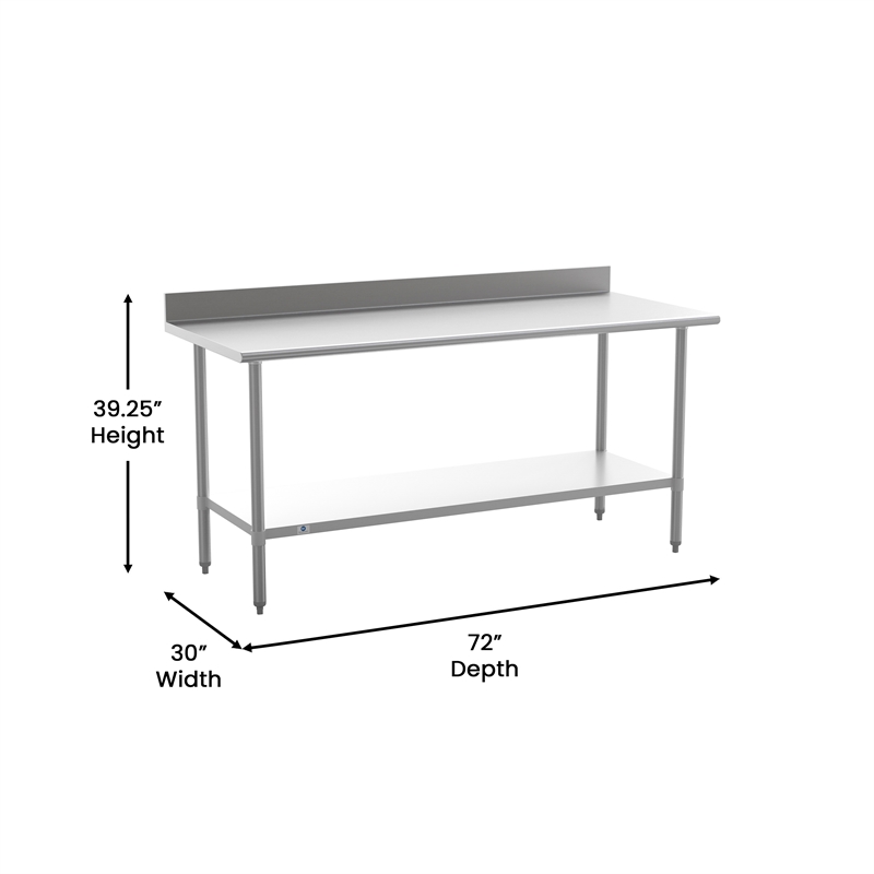 Commercial Stainless Steel Kitchen Prep and Work Table with Shelf and Backsplash