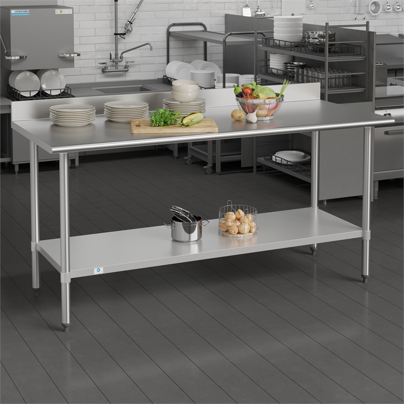 Commercial Stainless Steel Kitchen Prep and Work Table with Shelf and Backsplash